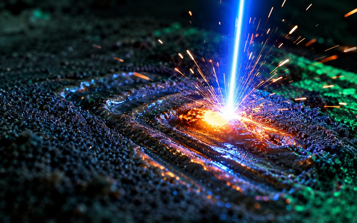 Metal DMLS printer melting powder with a laser